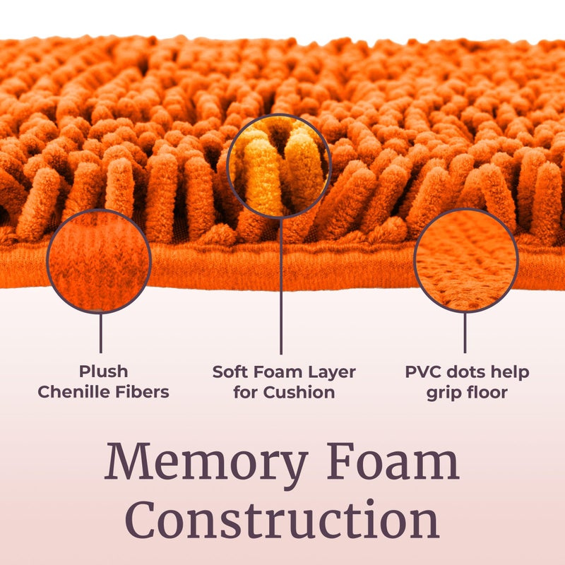 Lavish Home 2 Piece Bathroom Rug Set - 32x21 Inch and 24x17 Inch Memory Foam Bath Mats with Chenille Shag Top for Stylish Bathroom Decor - Machine Washable Bath Rugs Set of 2 by Lavish Home (Orange) - Image 3